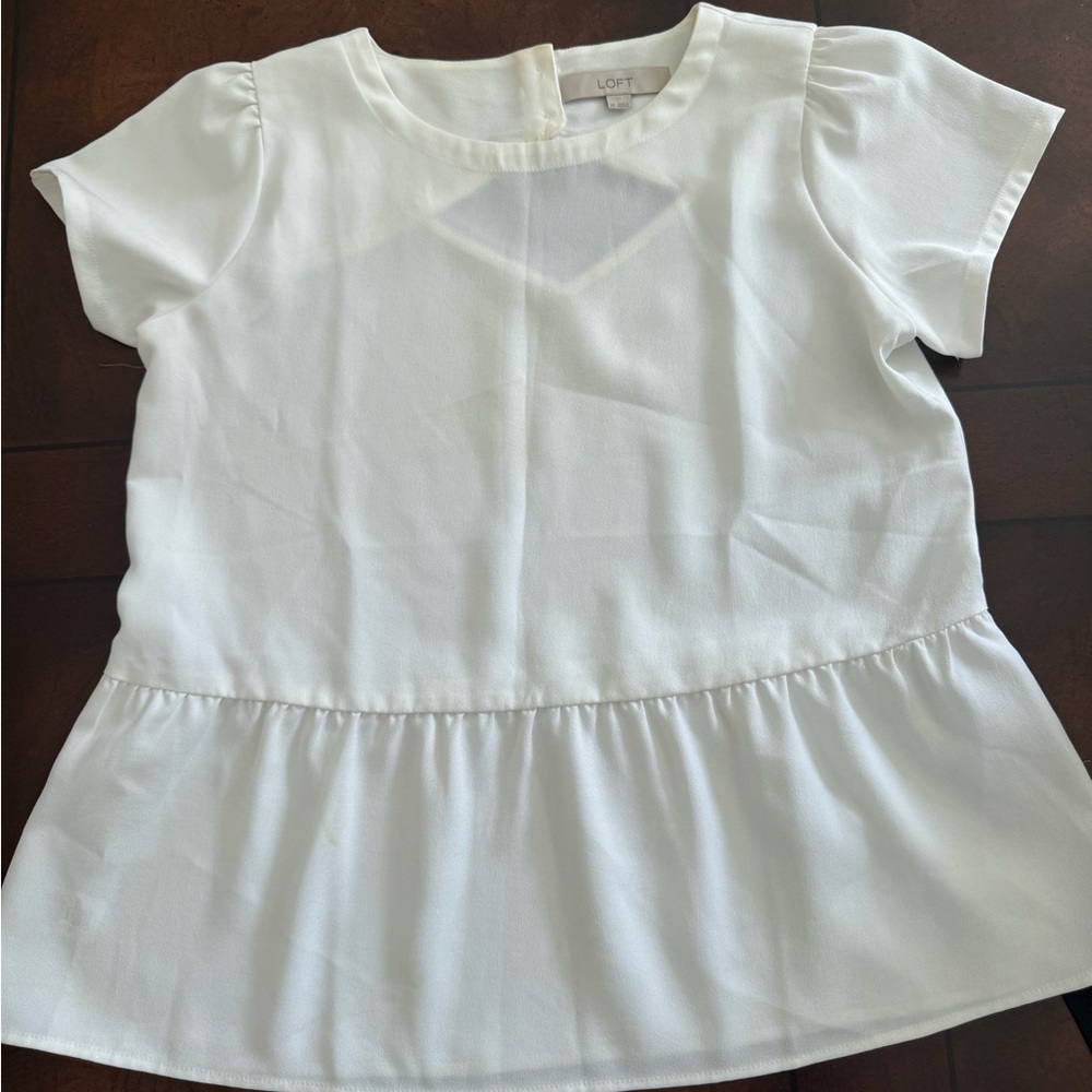 LOFT White Peplum Short-Sleeve Top
